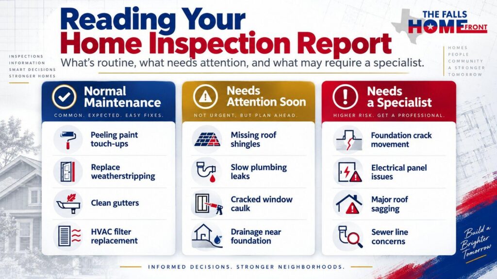 Chart comparing normal home maintenance items versus major repair red flags 